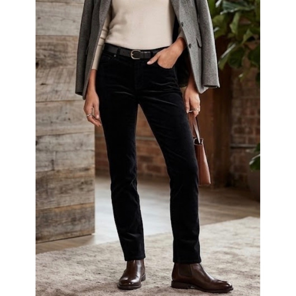 Ann Taylor The Skinny Black Velvet Pants Womens Size 4 Stretch Skinny Leg